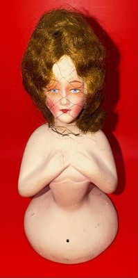 Antique 20s Flapper Art Deco German Composition Boudoir Half Doll Red Head