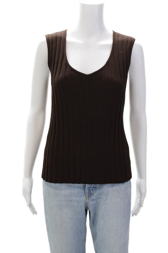 Conjunto de camiseta sin mangas chaqueta de cristal con cremallera cuello falso acanalado Belldini para mujer marrón talla XL Foto 4 de 4