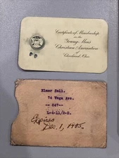 1905 Membership Card & Sleeve Young Men’s Christian Association Of Cleveland OH
