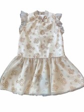 Girls Janie And Jack Gold Glitter Floral Party Dress Size 8