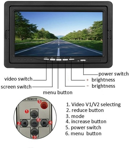 7'' TFT LCD Screen Monitor with Remote 2ch Av in 12-24v For Backup Camera - Picture 6 of 19