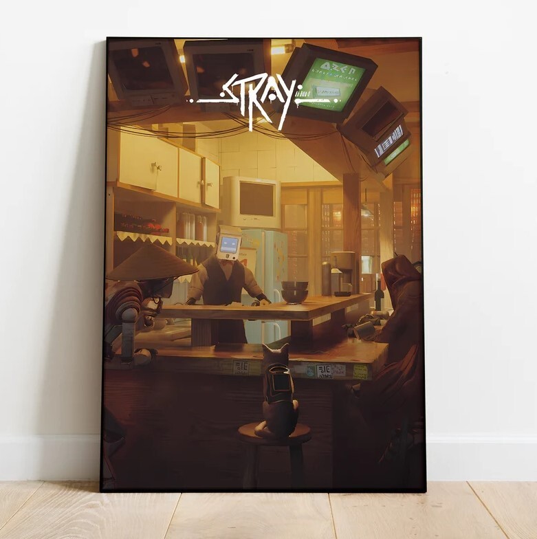 Stray Poster, Wall Art & Home Decor, Adventure Indie Video Game Poster Gift