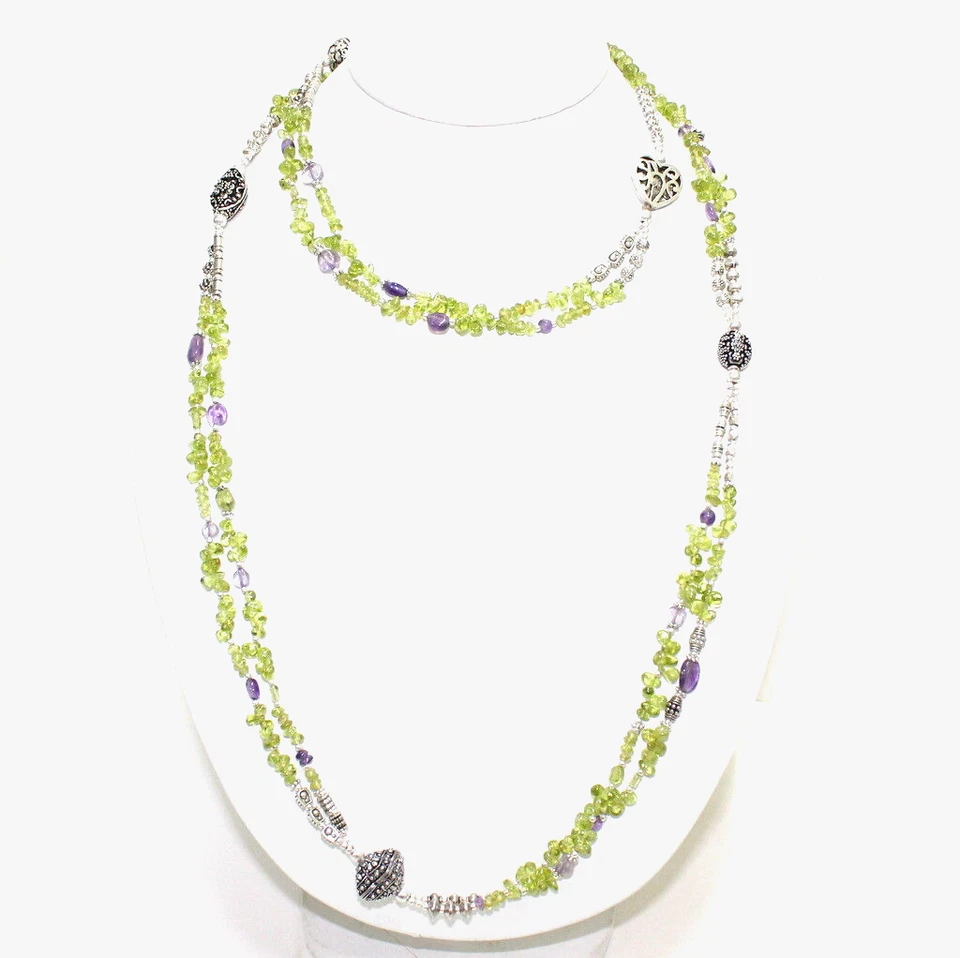 Necklace Natural Peridot Amethyst Gemstone Beaded Handmade Fashion Jewelry - Image 4 of 4