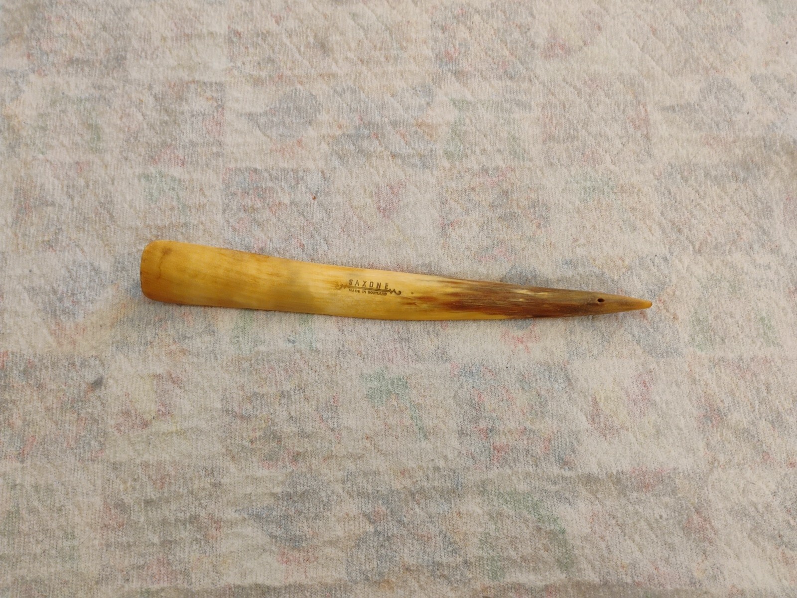 Vintage Saxone Ox Horn Shoe Horn Handmade In Scotland 15¼in Lanyard Hole Unique 