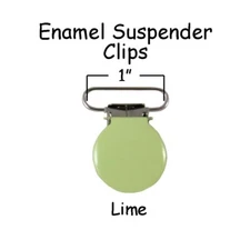 10 Suspender Pacifier Holder Mitten Clips 1" Lime  Enamel Round Face w/ Inserts