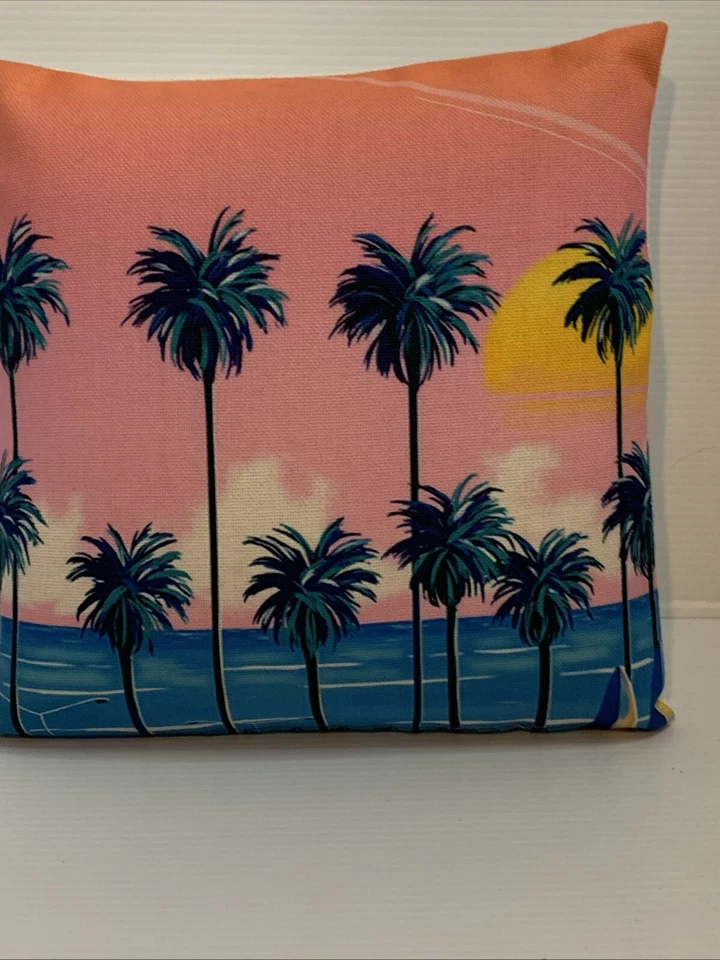 Almohada Vibradora Cuadrada con Puesta de Sol Rosa y Palmeras Foto 2 de 4