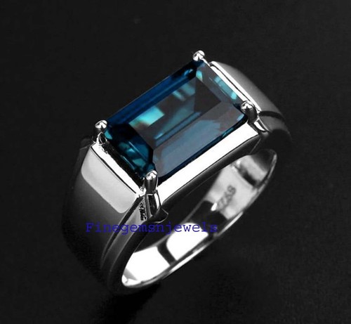 Natural London Blue topaz Gemstone with 925 Sterling Silver Ring For Men #221 - Picture 5 of 7
