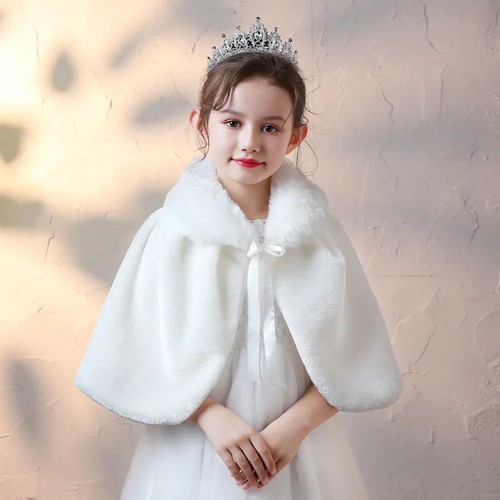 Plush Princess White Faux Fur Coat Shoulder Cape Dress Shawl Wraps Stole Warm - Picture 7 of 28