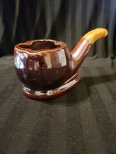 Vintage Ceramic Pottery Smoking Pipe Shaped Table Ashtray Brown 