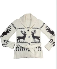 H&M Hand Knit Reindeer Wool Knit Cardigan Sweater, Small/medium See Measurements