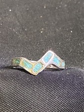 VINTAGE 925 STERLING SILVER CRUSHED TURQUOISE BAND RING SIZE 5