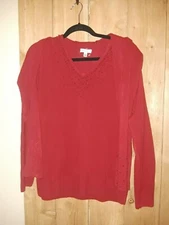 Croft & Barrow Womens Red Sweater W Beads and Scarf Size L 