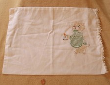 Vintage Baby Pillow case Cat Embroidery Kitten in Nightshirt Linen Embroidery