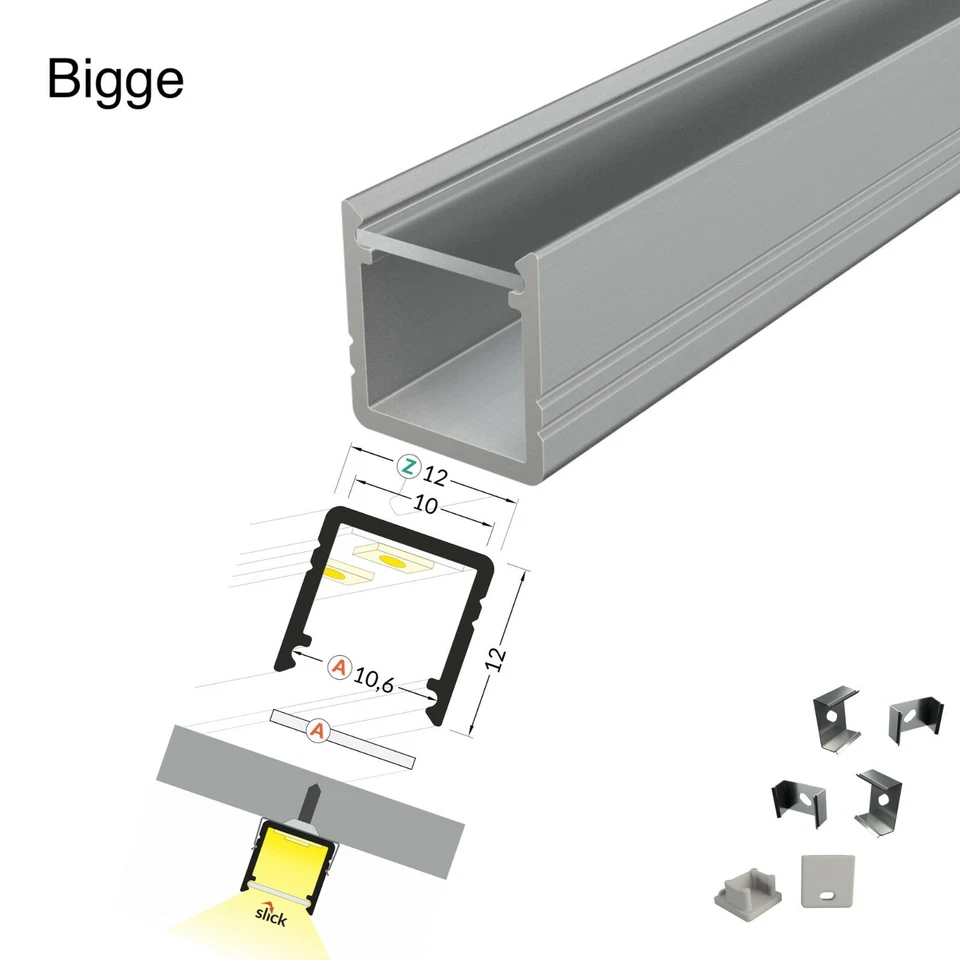 LED Profil Aluprofil Alu Schiene Leiste Profile für LED-Streifen Eloxiert 1m 2m - Bild 3 von 4