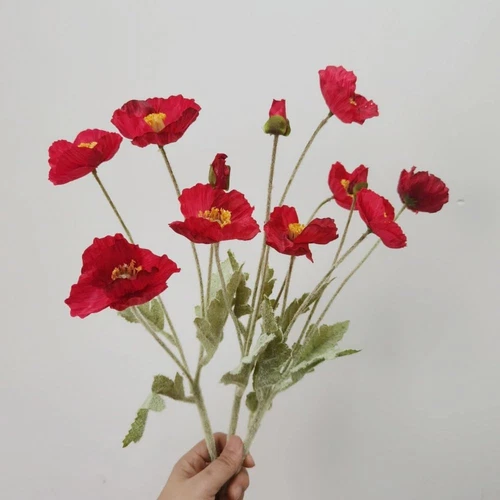 3 Bundles of 22 Inches Tall Red Poppy Flowers Artificial,Ranunculus Artificial F - Picture 1 of 12