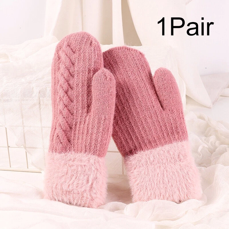 Guantes térmicos cálidos tejidos suaves forrados de lana extra de invierno para mujer Foto 4 de 4