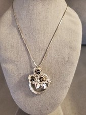 Elegant Silver Tone Rose Pendant Necklace On Snake Chain