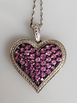 Lab Created Rosa Saphir Pave Herz 925 Anhänger Halskette / Valentinstag Special