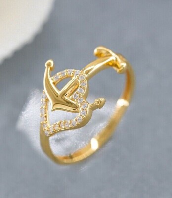 925 Sterling Silber Ankerring, Anker Herz Ring, Gold Matrosenring