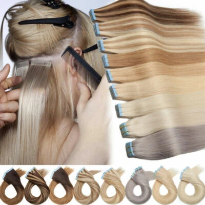 40Stück Tape in Extensions 100% Remy Echthaar DICK Haarverlängerung Skin Weft DE