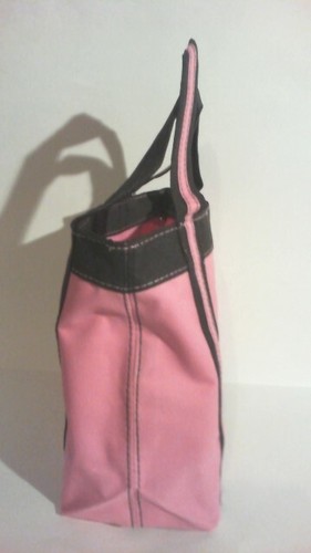 NEW - SMALL Tote Bag Nylon Canvas BROWN & PINK ( size 8in x 8in x 4 1/2 in ) - Picture 3 of 8