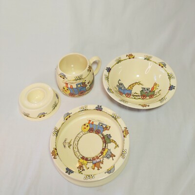 Sylva Ceramics England Train 4 pc Child Dinner Set Nursery Ware 3742 Vintage  