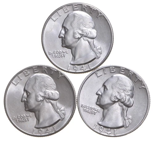Choice Unc 1941 P+D+S Washington Quarter Gem BU Collection Lot Set *3105
