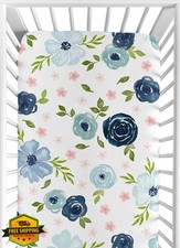 Sweet Jojo Designs Crib Sheet, Blue/Pink Boho Floral, Standard Size