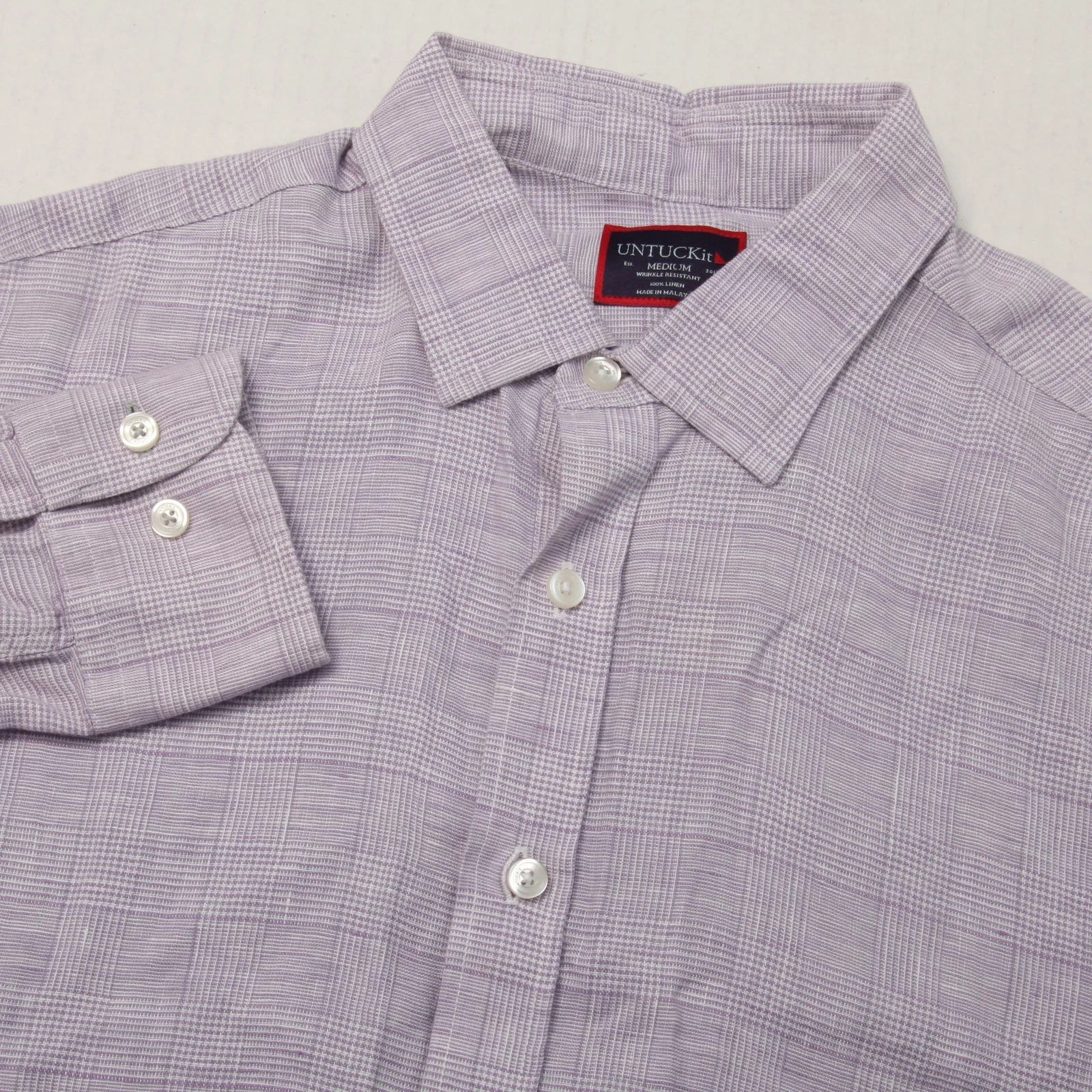 UNTUCKit Shirt Mens Medium Purple Torontel WR Check Linen Button Up Long Sleeve