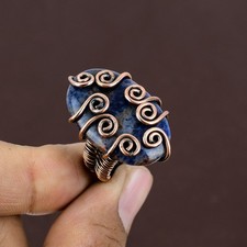 Sodalite Gemstone Copper Wire Wrap Jewelry Ring Size 6 X-Mas Gift F944