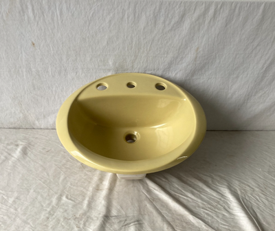 サフネス① Vtg Aztec Gold Yellow 19x16 Oval Self Rimming Drop In Sink NOS