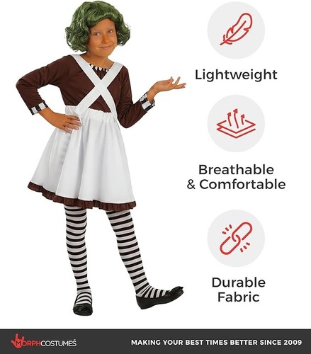 Mädchen Schokoladenfabrik Arbeiter Kostüm Socken Kinder Oompa Loompa Outfit Halloween - Bild 3 von 7