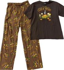 Peanuts Charlie Brown Great Pumpkin Halloween Pajama Set Shirt Pants Brown