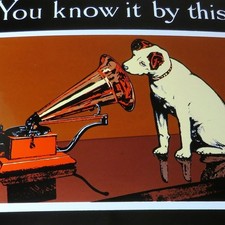 HIS MASTER'S VOICE = Altes Emailchild GB / USA um 1980 Grammophon Nipper PERFEKT
