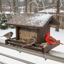 Wooden Bird Feeder Large Capacity Wood Birdfeeder for Feeding Outside Garden ...