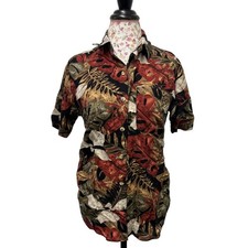    Alfred Dunner Size 8 Leaf Print Button Shirt 90s Vintage Boho Earth Tone