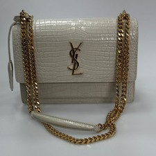 Saint Laurent YSL Sunset Medium White Croc Embossed Calfskin Crossbody Bag
