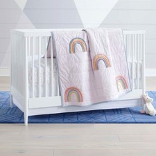 Crate  Barrel Crate  Kids Pastel Pink Rainbow Crib Quilt / Blanket