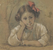 Pastell Fotografie Mädchenporträt Konvolut Eva Tittel Zeichnung sign 1911 1915