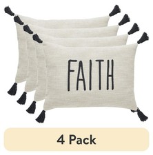 4 Pack Faith Throw Pillow, 14 X 20, Tan Black