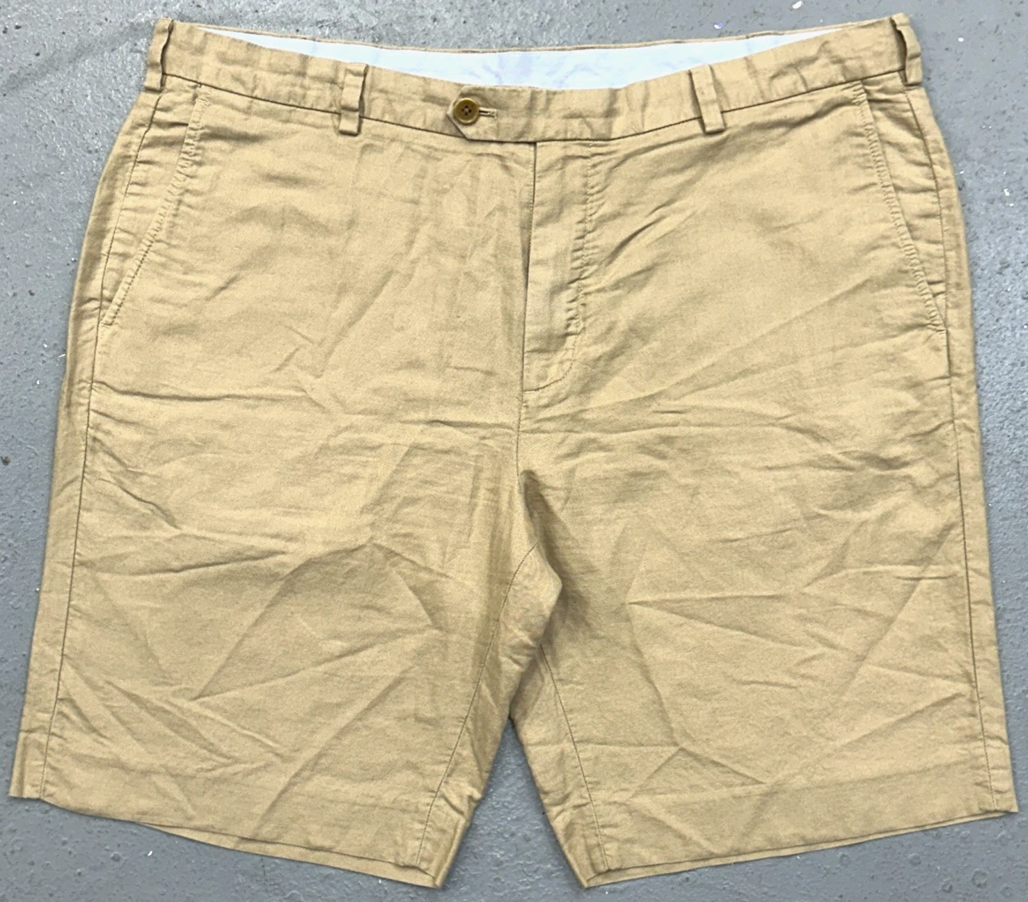 Brooks Brothers Baird McNutt Shorts Mens 40 Linen Blend Flat Front Beige 10"