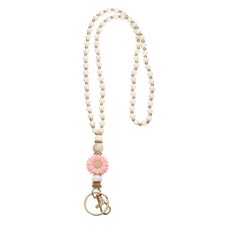 80cm/31.5Inch Wood Beaded Lanyard, Cute Sunflower Lanyard, Pink