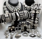 Vintage Lot 50+ Pieces Rhinestone & Faux Pearl Silver Tone Jewelry- Many Signed