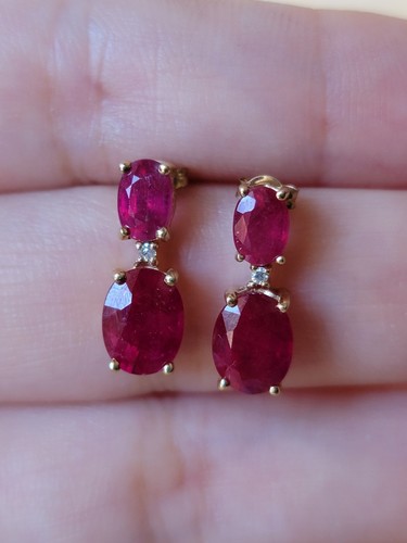 Ohrhänger 10 Karat Gelbgold Rubin & Diamant - Bild 4 von 5