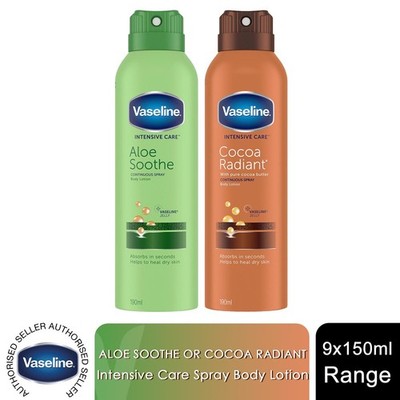 Vaseline Intensivpflege Spray Körperlotion Aloe beruhigen & Kakao strahlend 190ml, 9er Pack