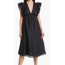 Chelsea 28 Ruffle Cap Sleeve Organza Midi Dress Black Sz XXL NWT