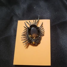 VTG Emmons Sterling Silver 925 Faceted Smokey Quartz Fish Pin Brooch