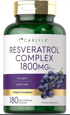 Resveratrol 1800 Mg Healthy Aging Heart Brain Oxidative Stress Support, 180 Caps