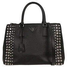Prada Black Leather Galleria Double Zip Tote Studded 2way Handbag 14/G 154827