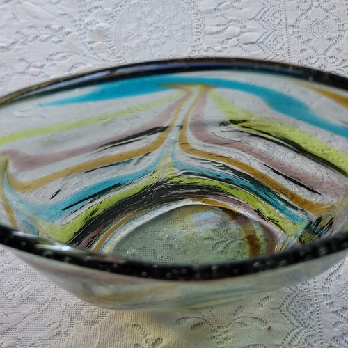 Crate & Barrel Green Blue Brown Pavorreal Vase Hand Blown 11.5" - Picture 8 of 17